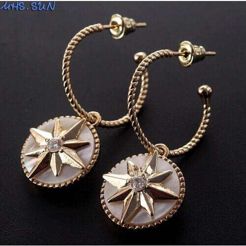 MHS.SUN Newest popular shell star stud earrings for women elegant ear jewelry with AAA zircon for girls christmas party gift
