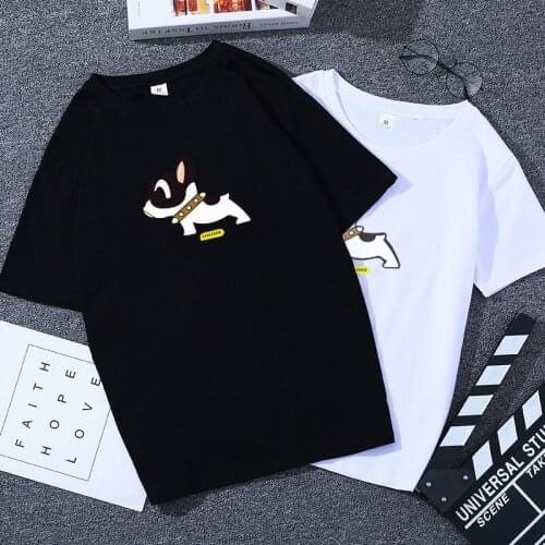 Women tops summer t shirt 2020woman t-shirts o-neck short sleeve clothes for girl dropshipping tees black white shirts dog print