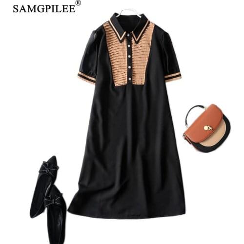 Summer 2021 New Dresses For Women Patchwork Pleated Polo Collar Short Sleeve Drape Thin Knee Length Plus Size Dress Woman 4XL