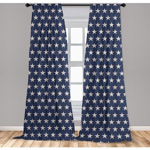 Star Curtain for Kids Room Patriotic Star of The American Flag Independence Themeds of Freedom Lightweight Window Drapes