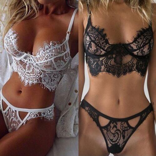 2020 nEW Women Sexy Bra Set Solid Color Floral Lace Push-up Padded Ladies Triangle Solid Color Bra Set Femme Underwear 2 Color