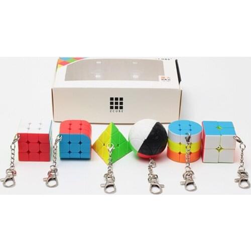 6 in1 Ornaments gift box Key chain Puzzle magic Cube 3x3 cube backpack pendant 3x3 cubo magico 6 pcs lovely Keychain cube toys
