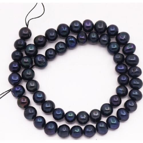 6mm-8mm Oval Real Black Pearl Loose Beads Jewelry Making 14" Long