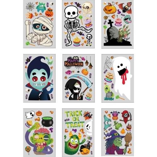 9 Sheets Halloween Window Clings Horror Skull Pumpkin Decorations Static Decals for Window Glass Wall Sticker Party