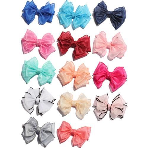 5PCS 13cm Newborn Fashion Big Gauze Layered Hair Bows for Gilrs Wedding Handmade Mesh Hairbows Artificial Flowers for Women