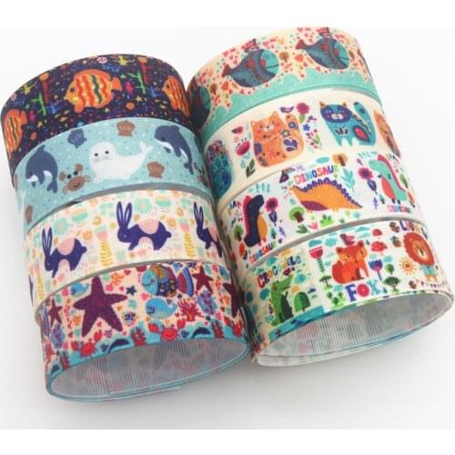 DHK 50yards Sea Animals Dinosaur Printed Grosgrain Ribbon Accessory Hairbow Headwear Decoration DIY Wholesale OEM S1387