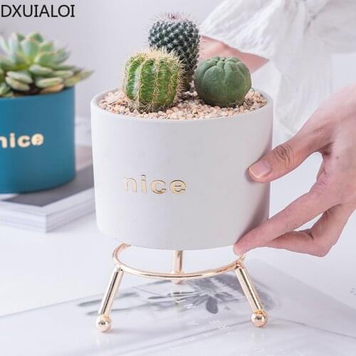 DXUIALOI simple creative personality iron flower pot cute ceramic succulent flower pot desktop decoration home decoration