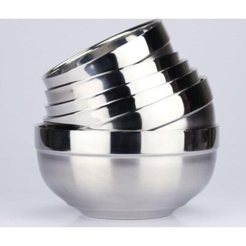 Eco-friendly Double Layer Anti-Rust Stainless Steel Classic Bowl Thermal Insulation Kitchen Flatware