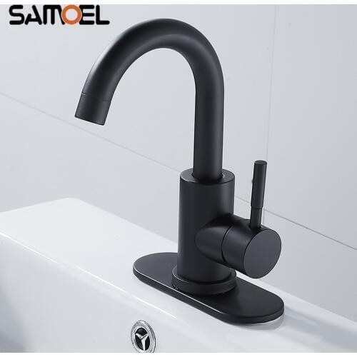 Economic Stainless Steel Matte Black Kitchen Sink Faucet Deck Mounted Single Hole Basin Water Mixer Tap B3368