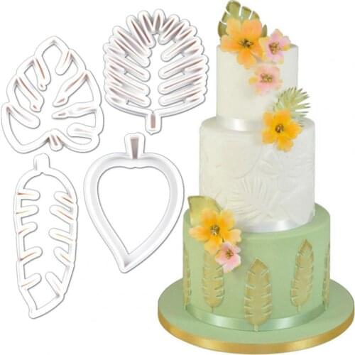 4Pcs Cake Mold Tropical Leaf Shape Decorating Biscuits Chocolate Cutter DIY Birthday Wedding Leaf Cake Mold Kitchen Baking tool