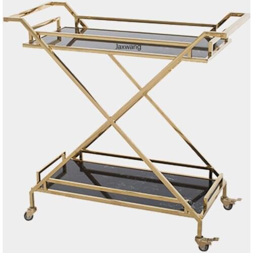 Customized Kitchen Trolley Commercial European Stainless Steel Luxury Golden Mobile Trolley Restaurant Home Wine Tea Trolleys