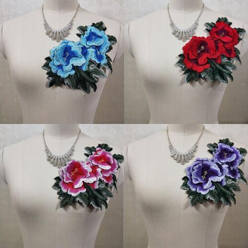 1 Pc Lace Fabric Colorful Floral Embroidered Applique Trim Decorated Lace Neckline Collar Sewing Wedding Dress Scrapbooking