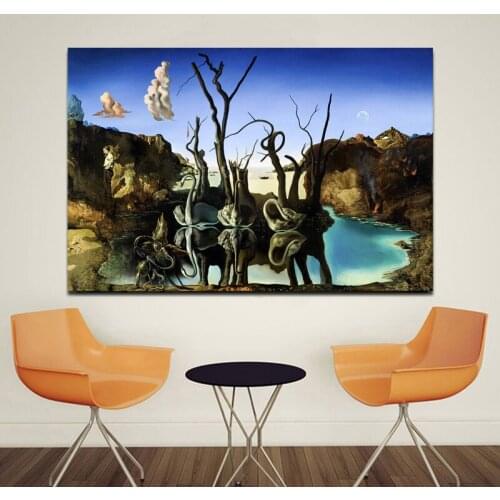 Swans Reflecting Elephants By Salvadoer Dalies Art Canvas Poster Painting Oil Wall Picture Print Modern Home Bedroom Decoration