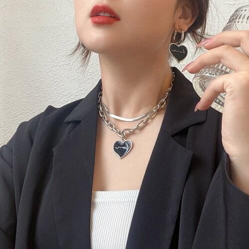 Lifefontier Trendy White Black Enamel Heart Pendant Choker Necklace for Women Silver Color Metal Chains Necklace Jewelry 2021