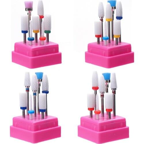 7pcs Ceramic Nail Drill Bits Set Rotary Burr Rainbow Milling Cutters for Manicure Nail Machine Accessories Nail Beauty Tools