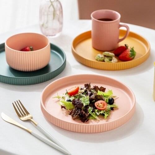 5PCS/set Plate Set Ceramic Rice Bowl Tableware Meal Plate Mug Single Europe Creative Candy Color Food Plate With Mat Plates