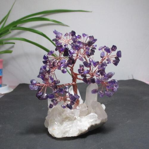 Natural purple crystal decoration pachira lucky tree natural white crystal base lucky free shipping