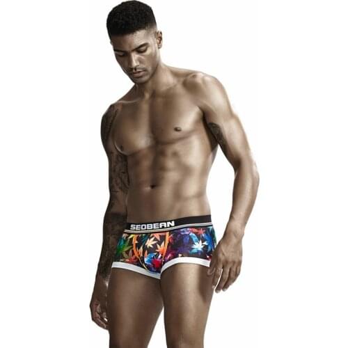SEOBEAN New Mens Underwear Breathable Sexy Trendy Boxer Personality Comfortable Plant Printing Boxers