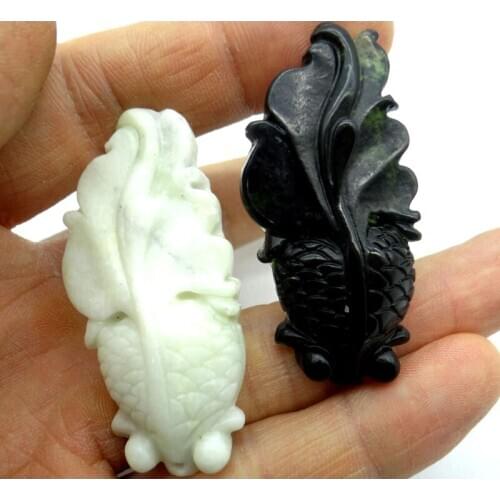 Wholesale Natural stone Chinese stone hand-carved statue of fish amulet pendant for diy Jewelry making necklace Accessories S4