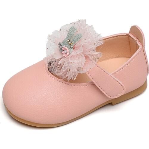 Baby Girls Princess Shoes Leather Flats with Floral Flowers Lace Sweet Cute Kids Sneakers Soft Children Shoes Pink Beige Toddler
