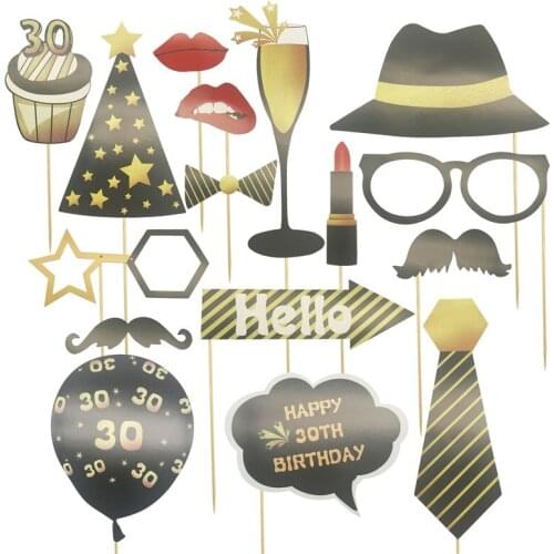 16Pcs 18 30 40 50 60 Years Happy Birthday Photo Booth Props Man Woman Birthday Party Decor Adult 30th Photobooth Prop Supplies