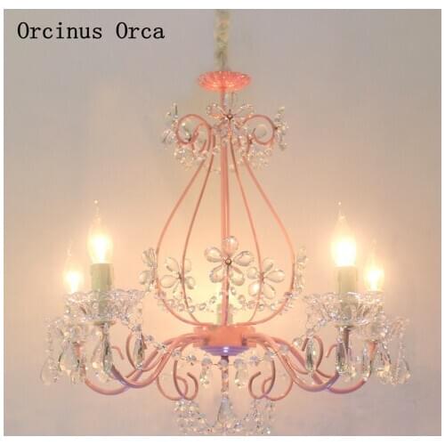 Nordic pink girl crystal chandelier Princess bedroom childrens room lamp romantic creative Crystal Flower Chandelier