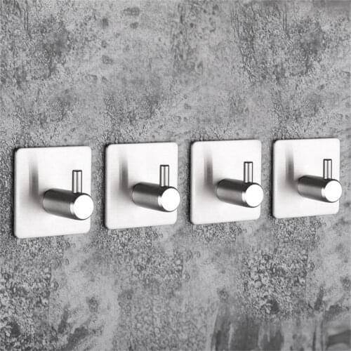 5 Pcs Self-Adhesive Towel Hook Wall Hook Stainless Steel Without Drilling Multifunction Towel Hooks accroche torchon mural