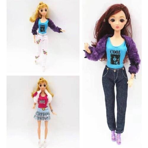 1/6 BJD Clothes Winter Fur Long Sleeve Shawl Short Coat for Barbie Doll Outfits Set Vest Pants Skirt 30cm Playhouse Accessories