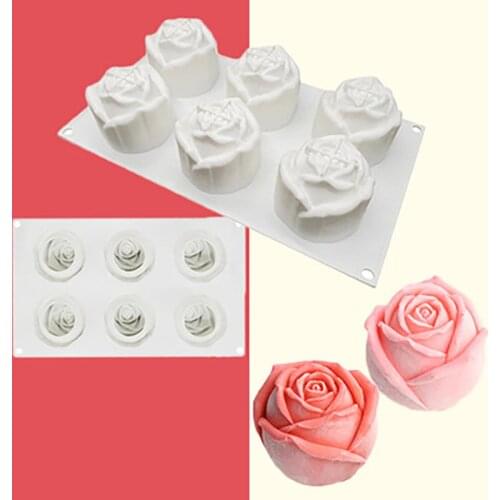 6 Cavity 3D Rose Flower Silicone Cake Mold Chocolate Mousse Pastry Dessert Ice Cream Baking Mould Cake Decorating Tools