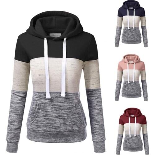 Hoodie Women Autumn Winter Long Raglan Sleeve Color Block Hoodie Pocket Sweatshirt