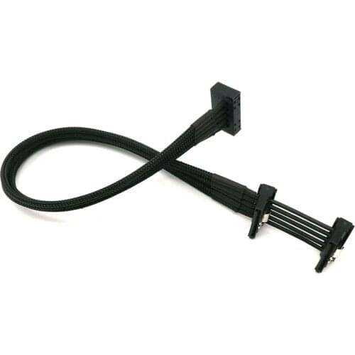 Angitu Black Sleeved SATA 15Pin Male to 2x Female With Latch Power Extension Cable