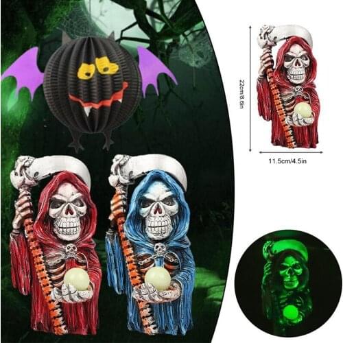 Horror Grim Reaper Statue Painted Resin Crafts Halloween Props Decoration for Home Living Room Bedroom XR-Hot