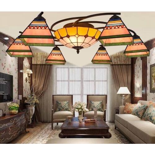 Tiffany Baroque Stained Glass Suspended Luminaire E27 110-240V Chain Pendant lights for Home Parlor Dining Room