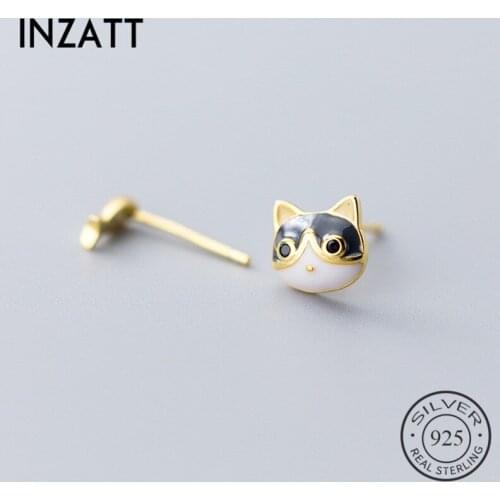 INZATT Real 925 Sterling Silver Cat Fish Stud Earrings Fashion Women Fine Jewelry Party Cute Minimalist Accessories Gift