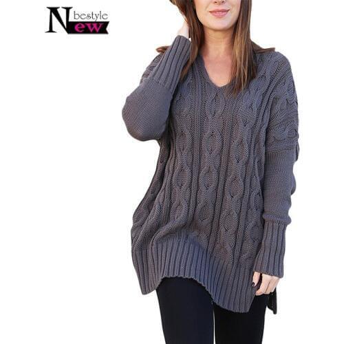 Newbestyle 2019 Women Casual V Neck Loose Fit Knit Sweater Pullover Top Soft Knitted Sweater Pull Femme Plus Size Basic Sweaters