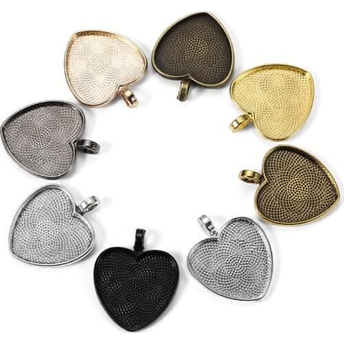 10Pcs/Lot 25mm Alloy Gold Color Plated Heart-Shaped Pendant Cabochon Base Setting Cameo for DIY Jewelry Making Findings Supplies