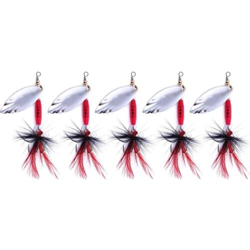 10pcs 7cm 8.4g Spinner Bait Hard Spoon Bass Lures Metal Fishing Lure With Feather Treble Hooks For Pike Fishing