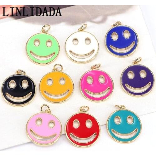 10Pcs Gold Plated Colorful enamel charm for necklace jewelry making accessory,fashion smile face charm pendant