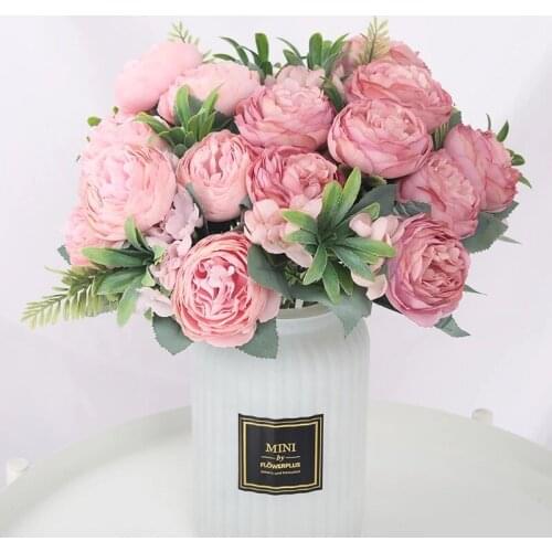 2021 Beautiful Rose Peony Artificial Silk Flowers Small Bouquet Flores Home Party Spring Wedding Decoration Fake Flower