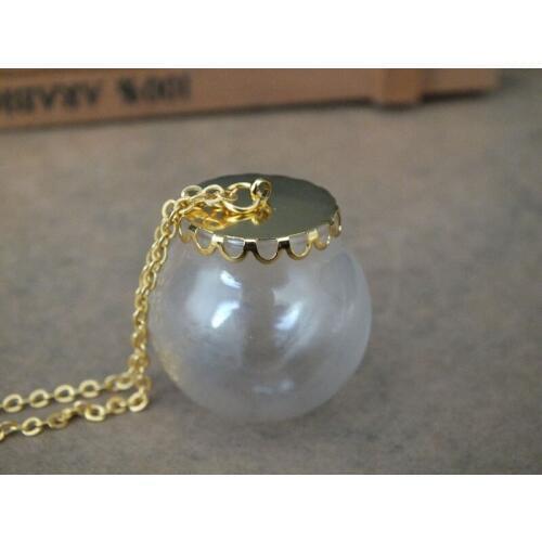 30x20mm Mini round ball glass globe gold flower tray set Transparent vial pendant diy jewelry findings charm necklace,with chain