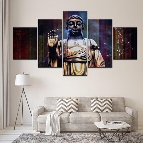 5 Panel Buddha Statue Abstract Wall Art Picture Modern Home Decoration Living Room Or Bedroom Canvas Print Painting Wall Picture