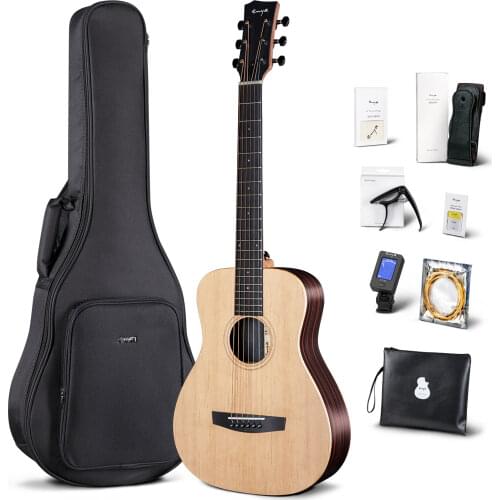 Enya Acoustic Guitar 34 inch Spruce Top Guitar for Beginner Children Learn-to-Play Bundle with Case, Strap, String, Capo, Pick