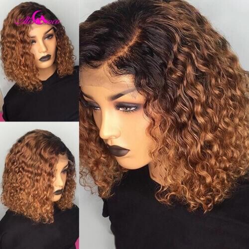 Ali Coco Brazilian Curly Lace Front Human Hair Wigs With Baby Hair 1B/27 8-16 Inch Short Bob Lace Wig With Pre Plucked Remy Hair