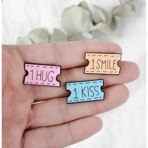 One Hug Smile Kiss Brooches Enamel Funny Lapel Pins Ticket Badges Brooches For Men Women Jewelry Accessories