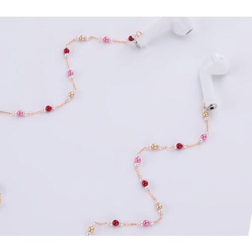 Teamer Crystal Beads Pearl Chain for Airpods Wireless Earphone Holder Anti-slip Eyewear Accessories Neck Strap Cord String Gift