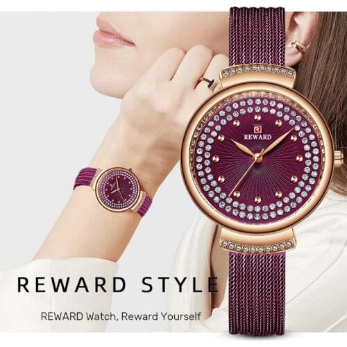 REWARD Fashion Women Watches Ultra-thin Luxury Rhinestone Dial Ladies Watch Stainless Steel Quartz Wristwatch Montre Femme