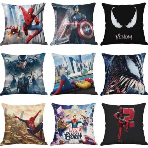 Super Hero Marvel Spider-Man Iron Man Venom Cushion Cover Decoration Chair Home Sofa Seat Kids Cartoon Bedroom Gift Pillowcase