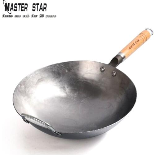 Baby Wok Induction Available Chinese Handmade Iron Wok 100% Hand hammering Flat Bottom PanFree Season High Quality Cookware