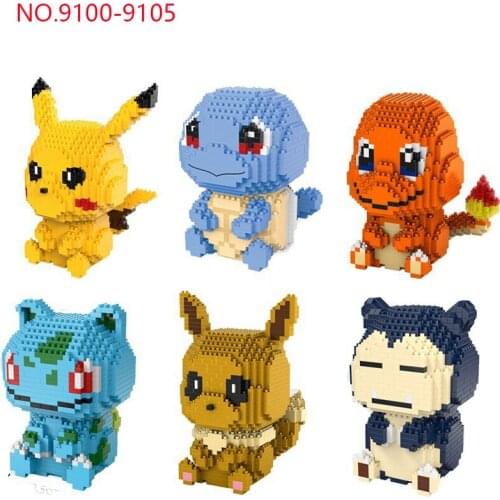 DIY Anime Mini Building Blocks Pikachu Charizard Squirtle Develops Intelligence Small Particles Building Blocks Toys Kids gift
