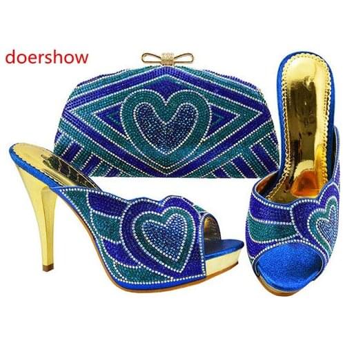 Doershow Women Shoe and Bag Set in Italy Shoes and Bag Set African Sets Italian Matching Shoes and Bag Set with royal blue!SH1-4